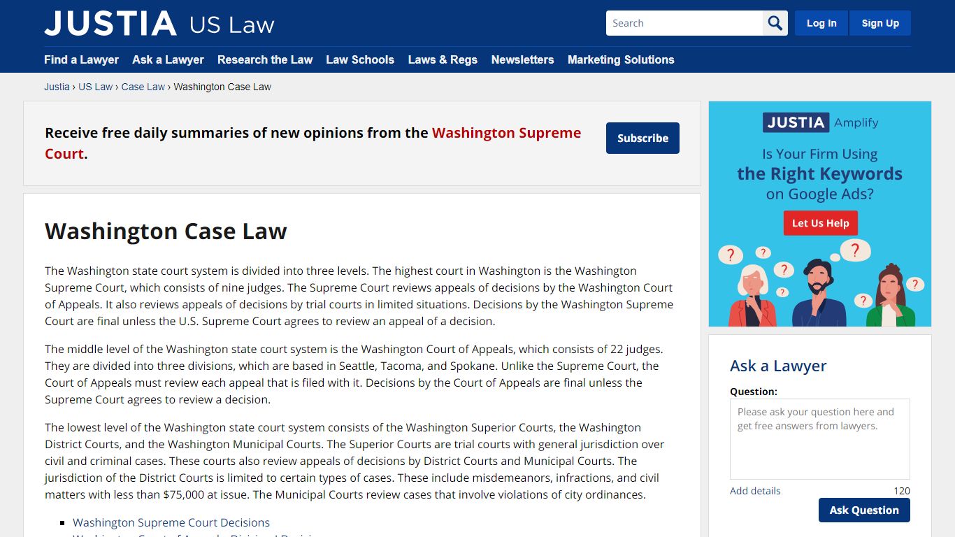 Washington Case Law :: Washington Law :: US Law :: Justia